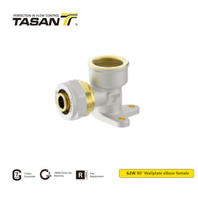 Phụ kiện nén bằng đồng thau 1 inch nữ bền bỉ Tấm tường 90 độ Khuỷu tay 62W