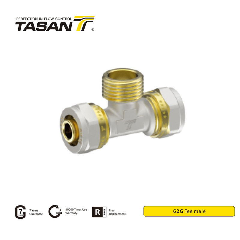 Phụ kiện nén bằng đồng thau 16mm cho ống đồng Đồng thau Nam Tee Chống ăn mòn 62G